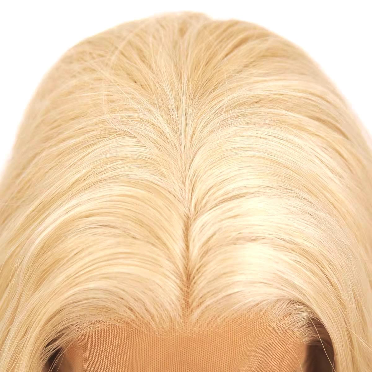 Perruque longue blonde lacée sur le devant : cheveux synthétiques résistants à la chaleur, 26 pouces