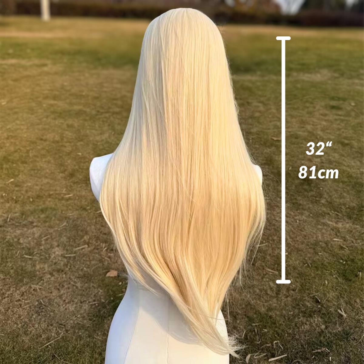 Perruque longue blonde lacée sur le devant : cheveux synthétiques résistants à la chaleur, 26 pouces