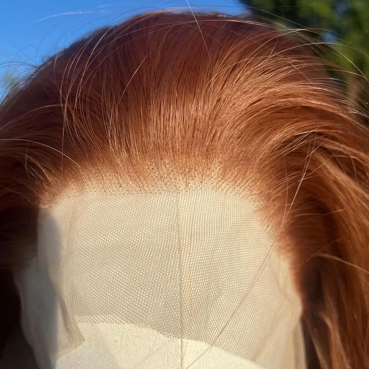 Perruque longue lacet roux : cosplay résistant à la chaleur orange cuivré