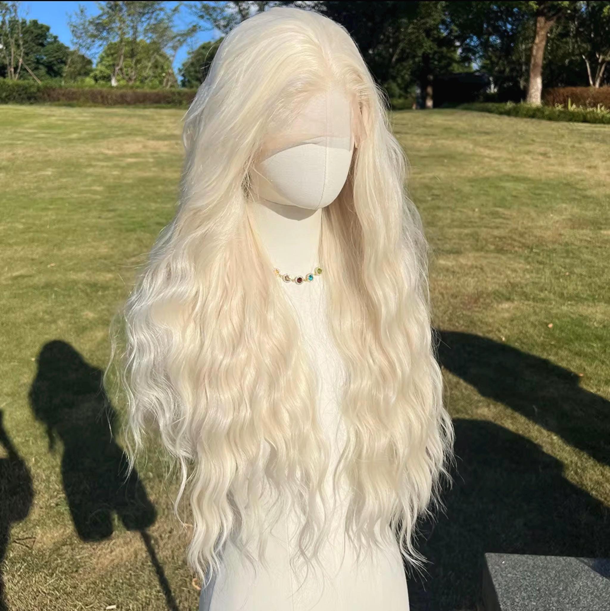 Perruque longue blonde ondulée : lacet synthétique résistant à la chaleur