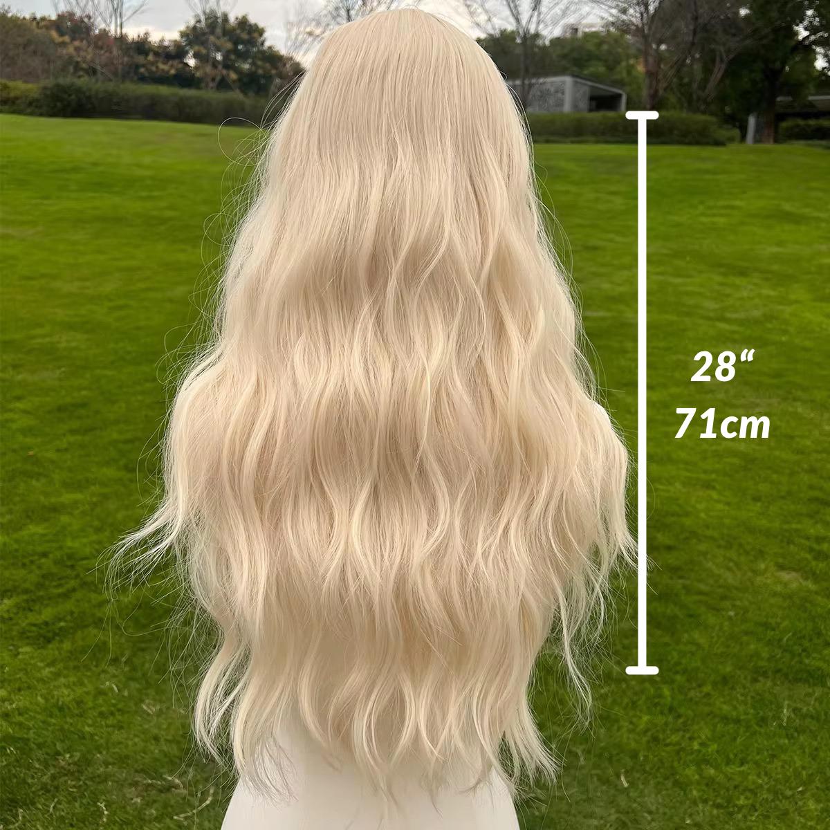 Perruque longue ondulée blonde platine avec frange - Cheveux d'aspect naturel résistants à la chaleur pour un look cosplay/dolly