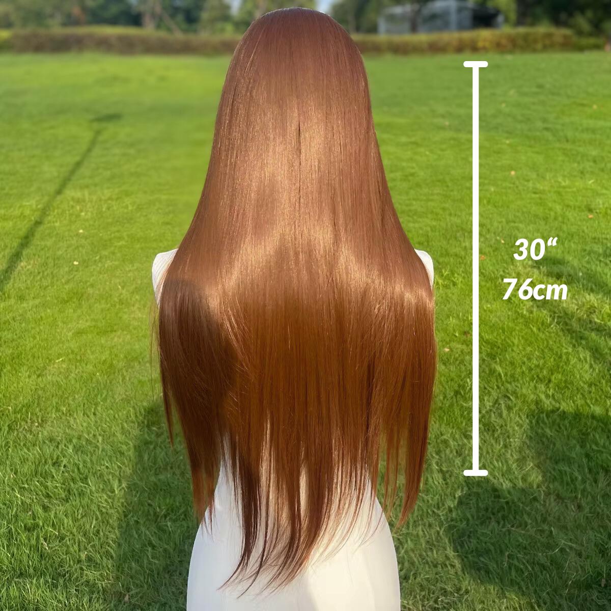 Perruque lacet châtain châtain : cheveux lissés synthétiques résistants à la chaleur de 26 po.