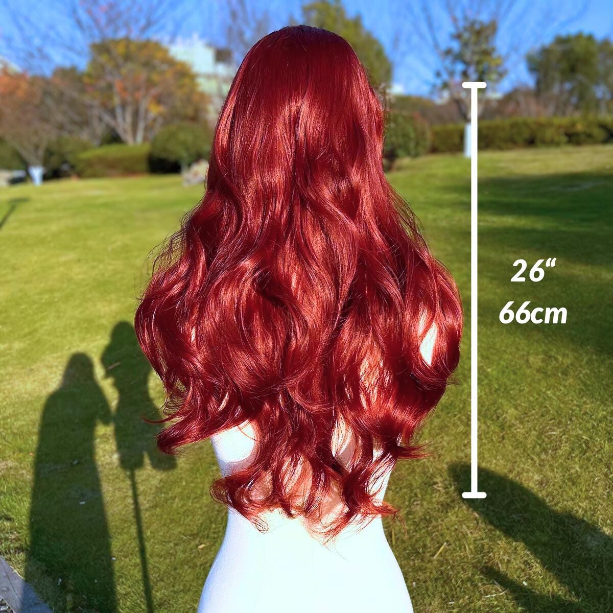 Perruque longue ondulée rouge foncé lacets : cheveux synthétiques résistants à la chaleur