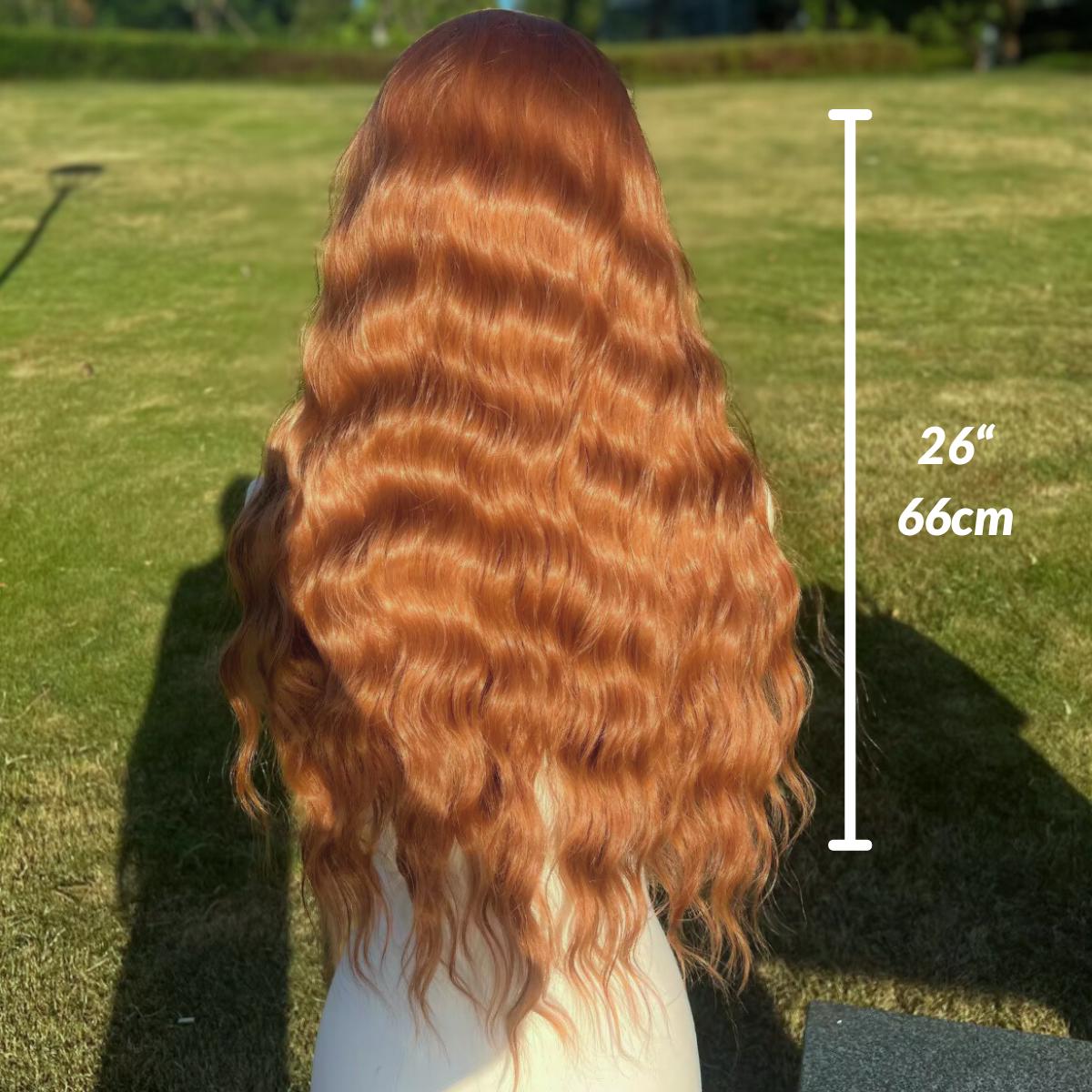 Perruque longue lacet roux : cosplay résistant à la chaleur orange cuivré