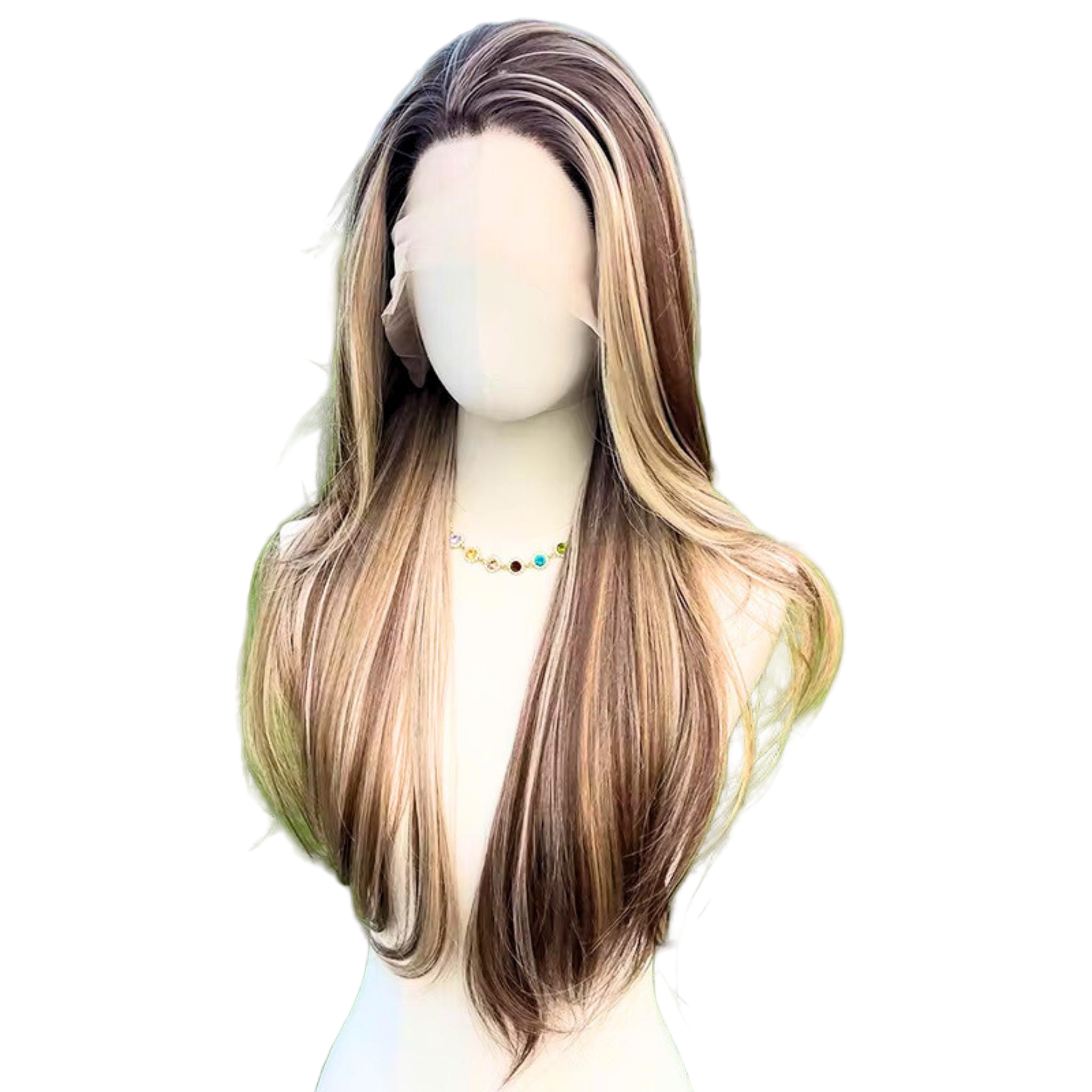 Perruque droite blonde lacet noire dégradée : cheveux synthétiques résistants à la chaleur