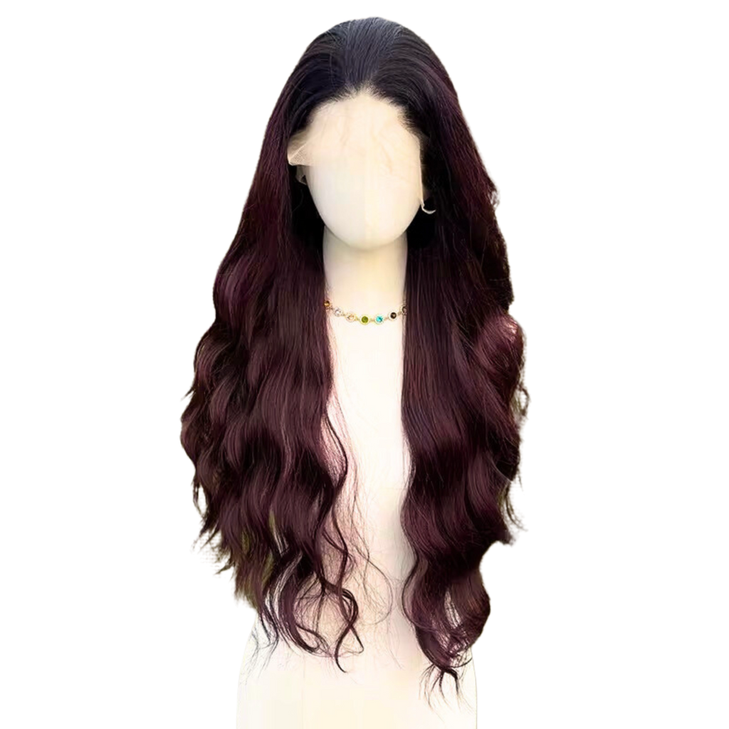 Perruque longue ondulée noire lace frontale, Perruque synthétique pour femme, sans colle, cosplay vampire