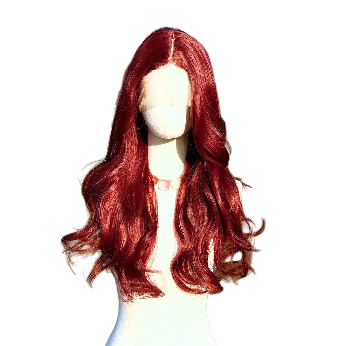 Perruque longue ondulée rouge foncé lacets : cheveux synthétiques résistants à la chaleur