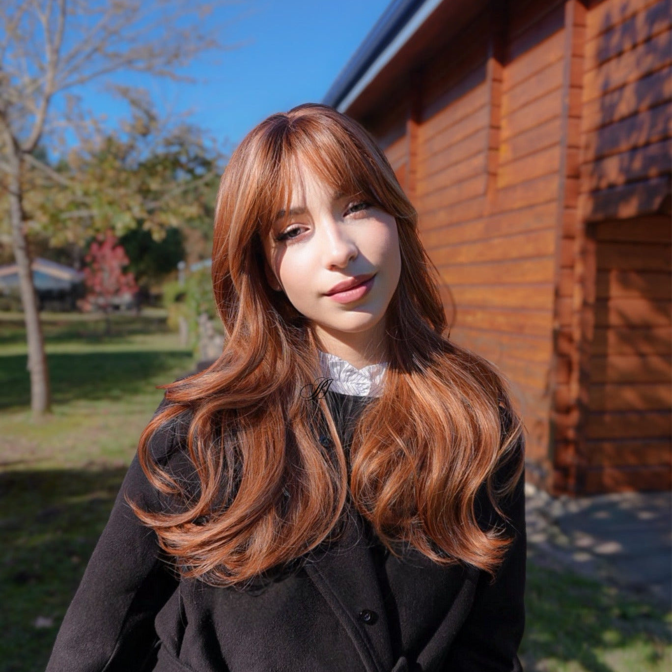 Beautiful ginger brown wig with bangs 