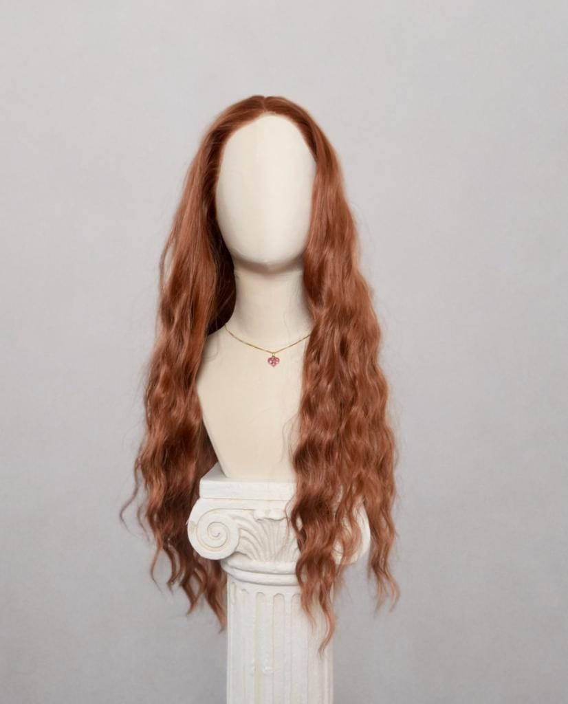 Perruque Lace Front Ginger Cuivre : Cheveux Longs Ondulés Synthétiques Résistants À La Chaleur