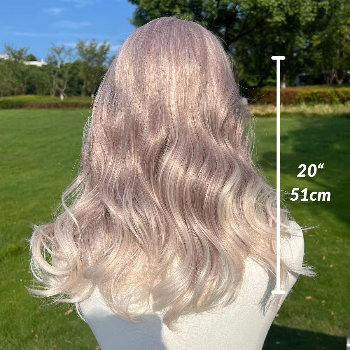Perruque Lace Front Blonde Pourpre Pastel : Cheveux Synthétiques Ondulés Résistants À La Chaleur 26"