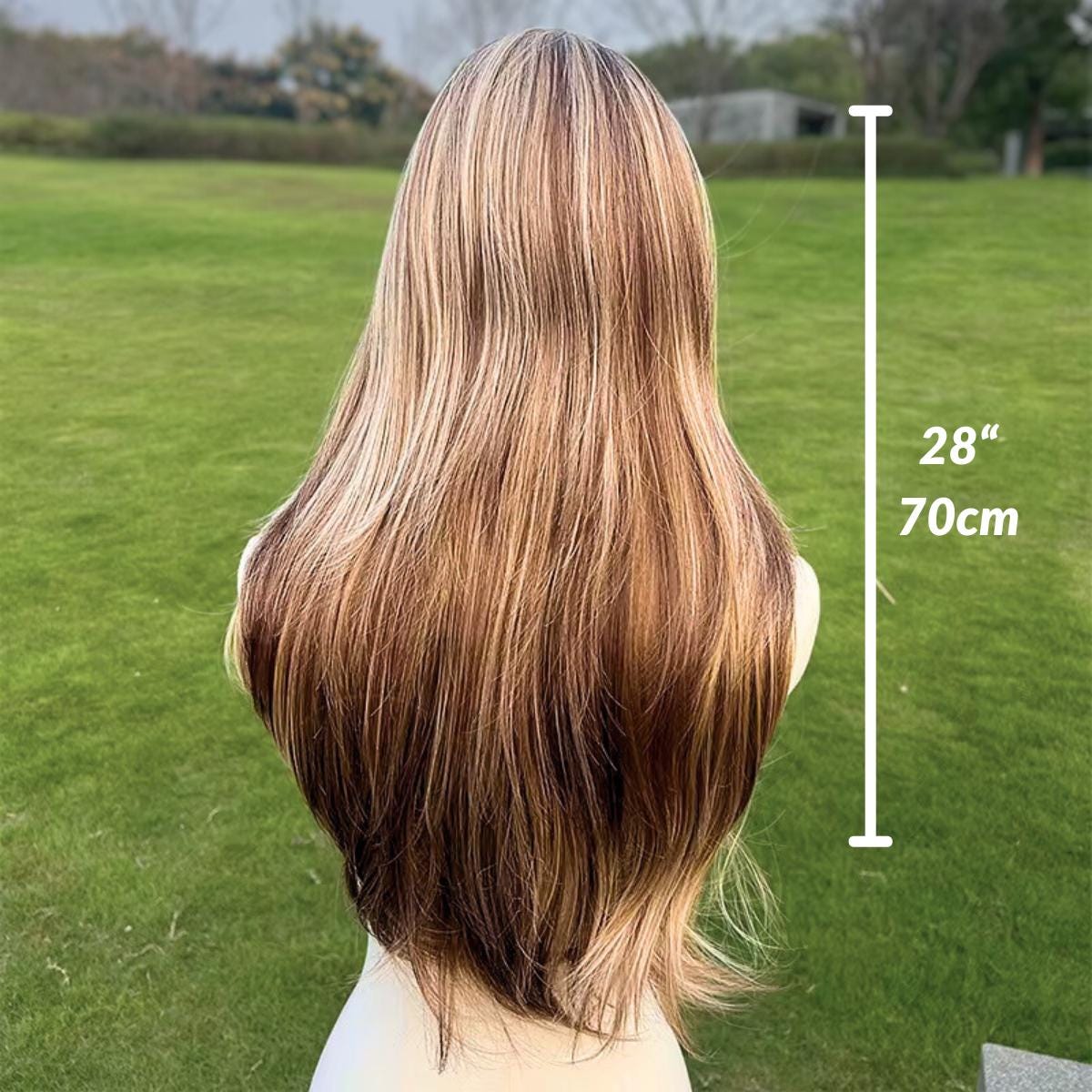 Perruque droite blonde lacet noire dégradée : cheveux synthétiques résistants à la chaleur