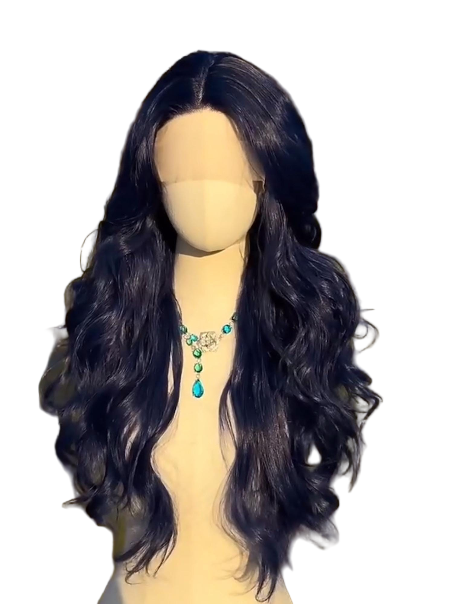 Perruque longue ondulée bleu foncé lacets : style gothique d'Halloween synthétique