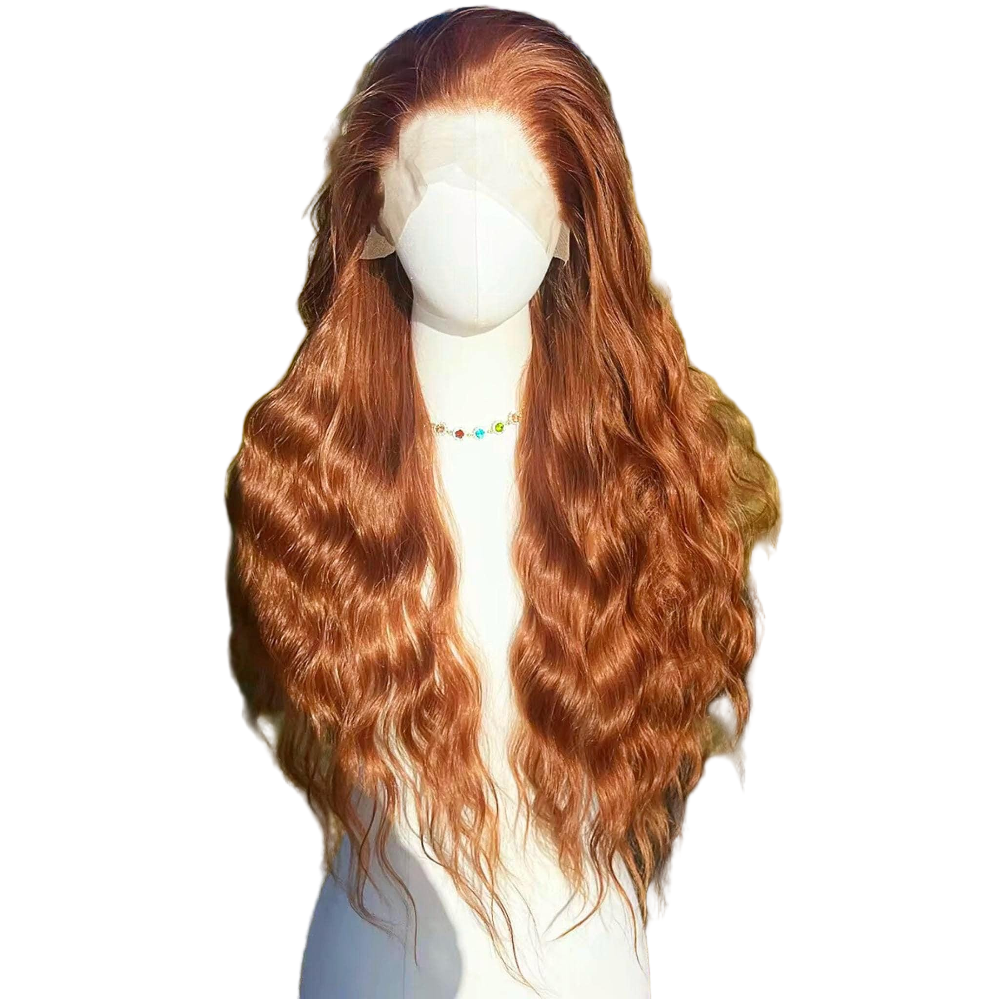 Perruque longue lacet roux : cosplay résistant à la chaleur orange cuivré