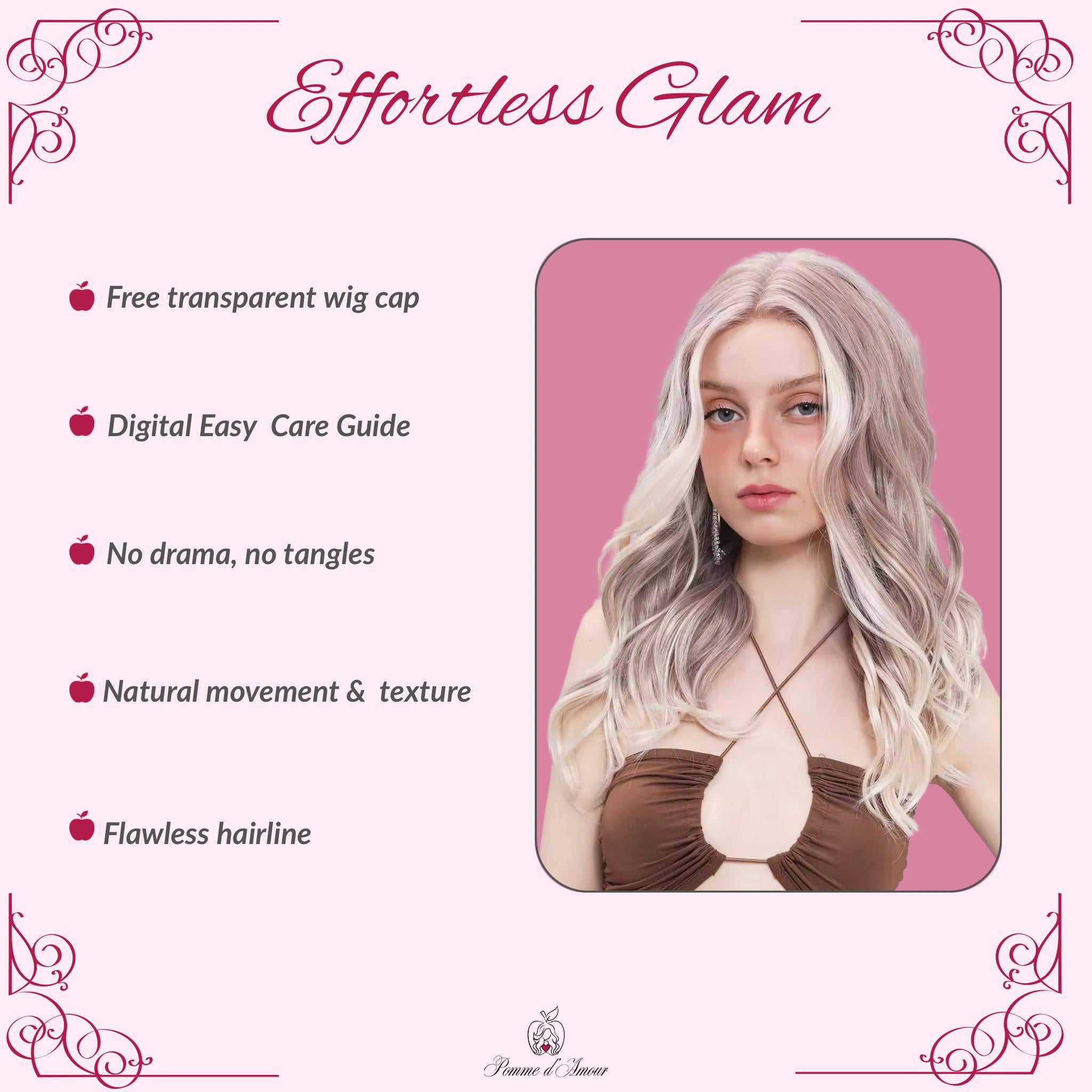 Perruque Lace Front Blonde Pourpre Pastel : Cheveux Synthétiques Ondulés Résistants À La Chaleur 26"