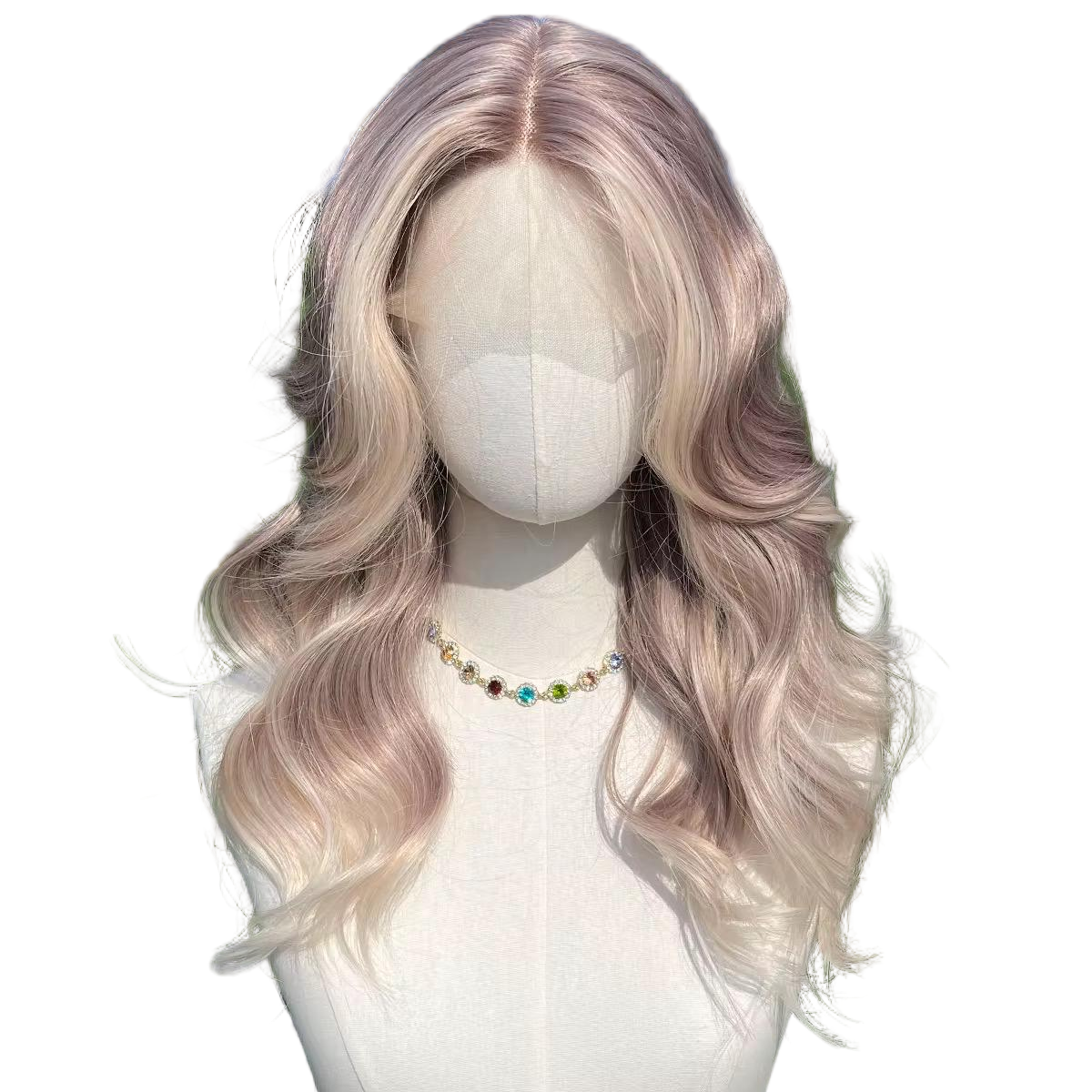 Perruque Lace Front Blonde Pourpre Pastel : Cheveux Synthétiques Ondulés Résistants À La Chaleur 26"