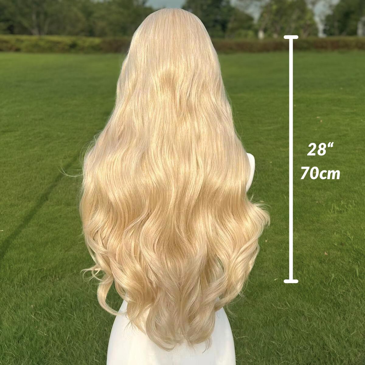 Perruque blonde chaude ondulée : lacets HD, cheveux synthétiques résistants à la chaleur