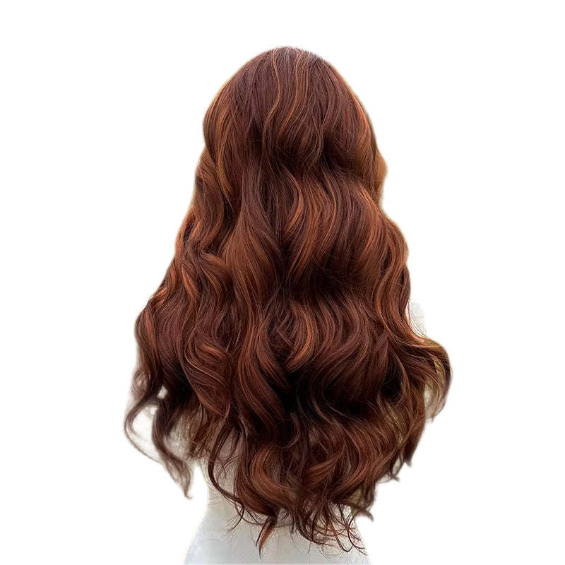 Perruque glamour cuivrée gingembre : cheveux longs ondulés synthétiques résistants à la chaleur