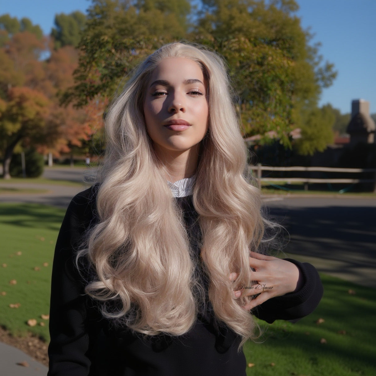 Perruque blonde chaude ondulée : lacets HD, cheveux synthétiques résistants à la chaleur