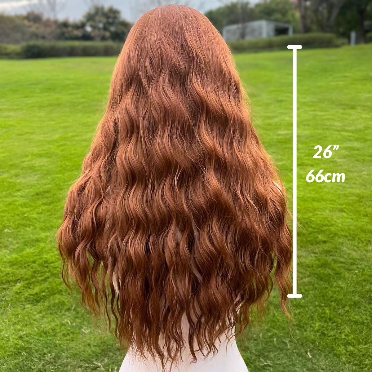 Perruque Lace Front Ginger Cuivre : Cheveux Longs Ondulés Synthétiques Résistants À La Chaleur