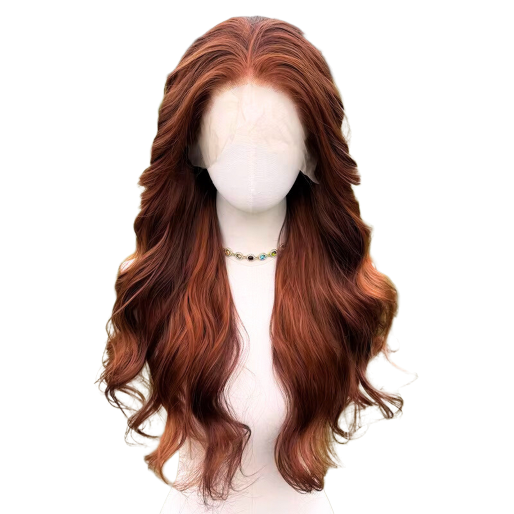 Perruque glamour cuivrée gingembre : cheveux longs ondulés synthétiques résistants à la chaleur