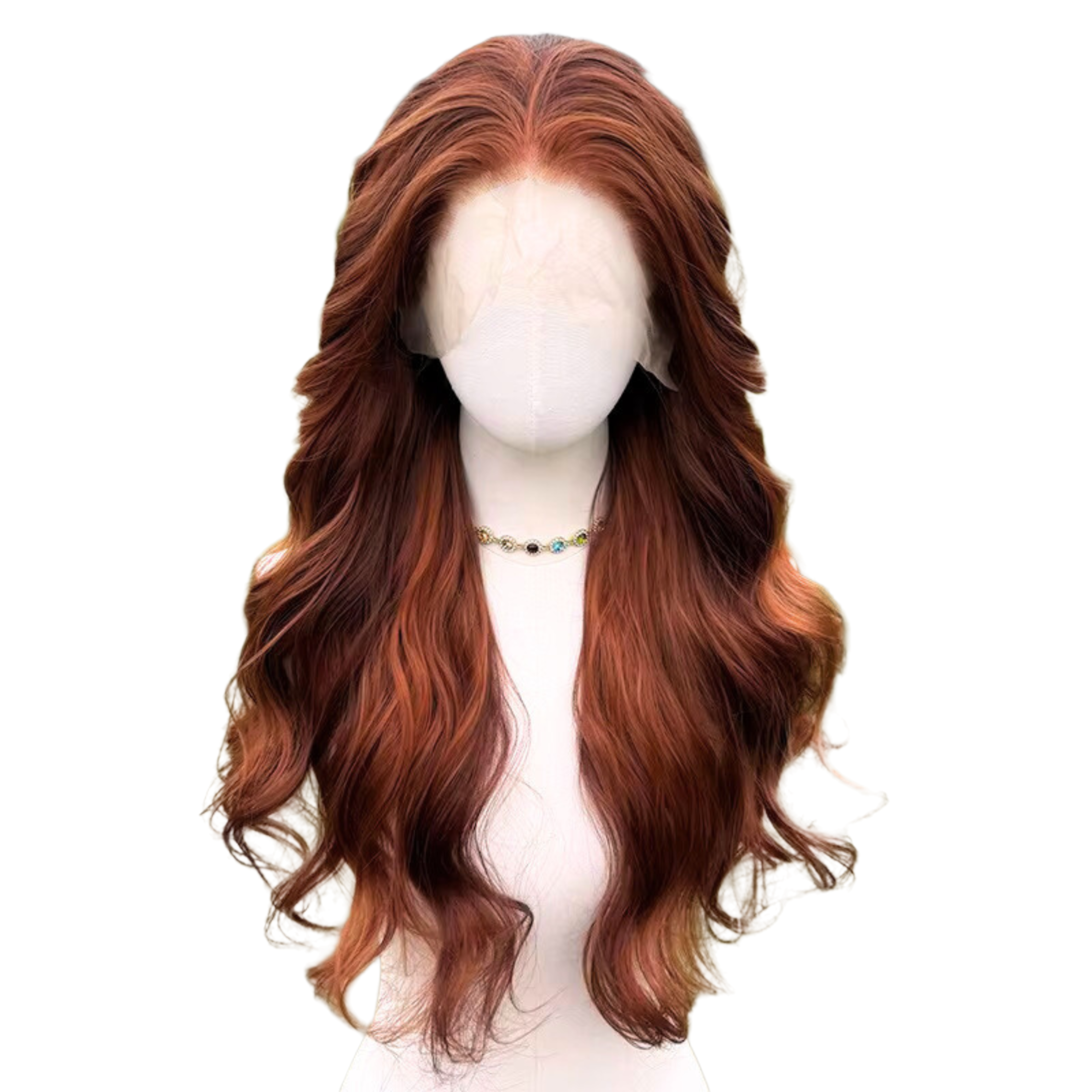 Perruque glamour cuivrée gingembre : cheveux longs ondulés synthétiques résistants à la chaleur