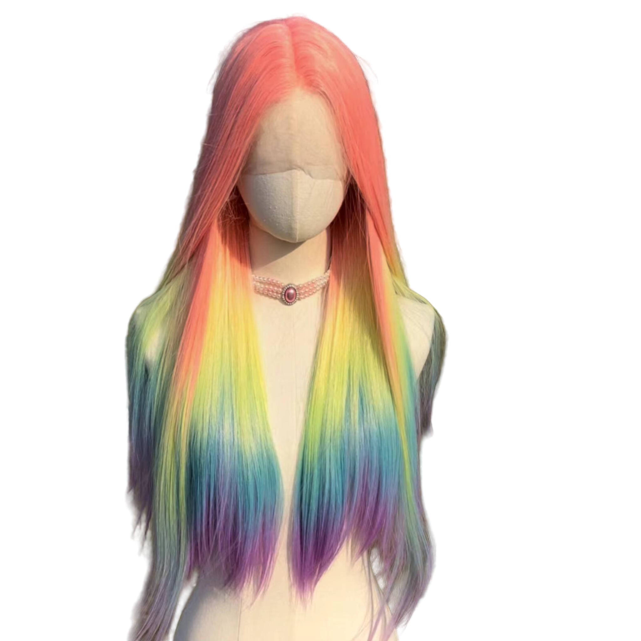 Perruque multicolore, cheveux longs arc-en-ciel lacets : style fantaisie pour Halloween