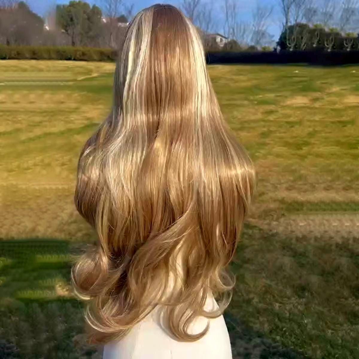 Perruque Lace Front Platine Highlight : Ondulations Longues Blonds Bruns Résistantes À La Chaleur