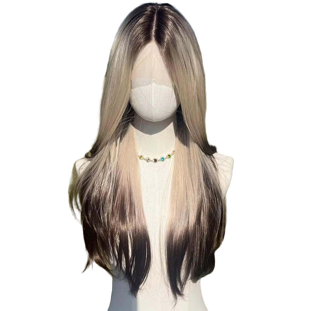 Perruque Lace Front Blond Dégradé Noir : Cheveux Synthétiques Résistants À La Chaleur Alt Girl