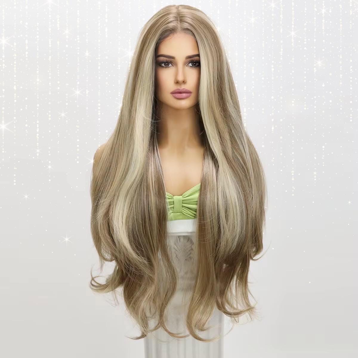 Perruque Lace Front Platine Highlight : Ondulations Longues Blonds Bruns Résistantes À La Chaleur