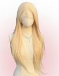 Perruque longue blonde lacée sur le devant : cheveux synthétiques résistants à la chaleur, 26 pouces