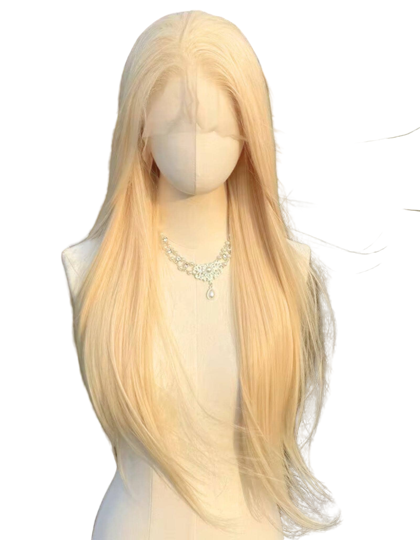 Perruque longue blonde lacée sur le devant : cheveux synthétiques résistants à la chaleur, 26 pouces